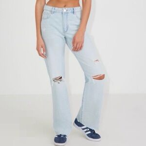 Garage Light Blue Distressed Straight Leg Jeans